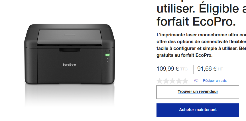 Brand new Brother Black & White Laser Printer, 109,99€ with taxes included, on Brother's website