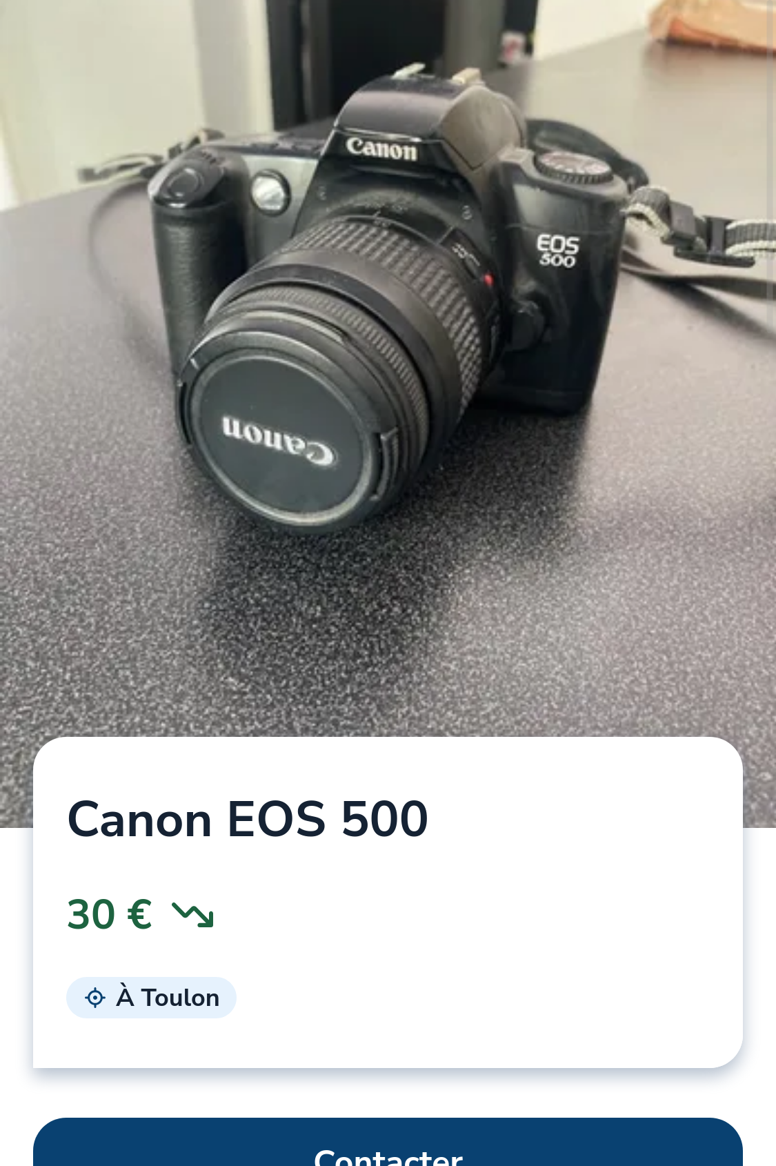 leboncoin (french craigslist) listing for a Canon EOS 500 for 30€, with a lens