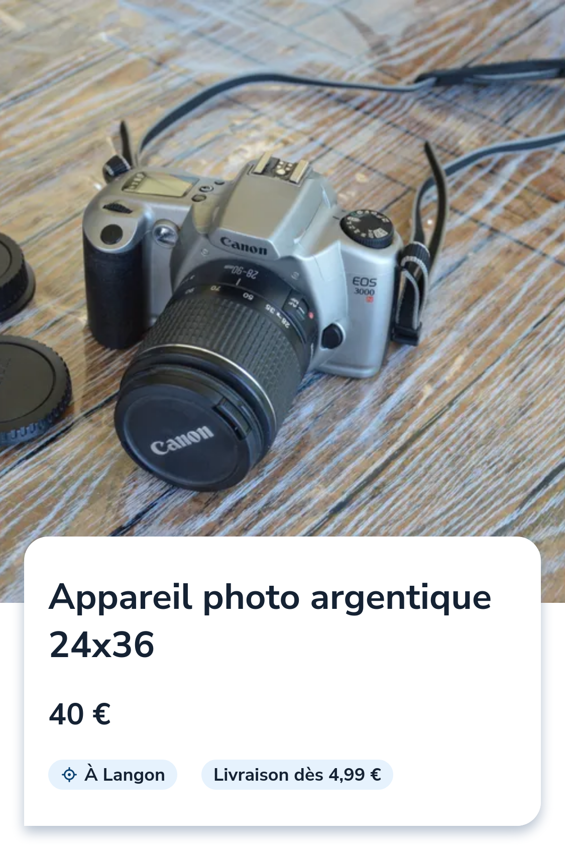 leboncoin (french craigslist) listing for a Canon EOS 3000N for 40€, with a lens