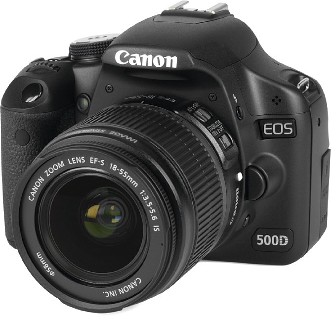 A Canon 500D, black with leather details
