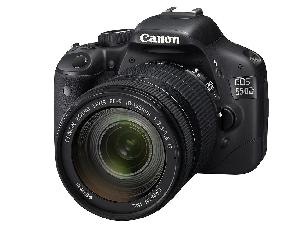 A Canon 550D, black with leather details